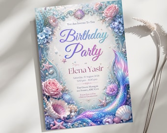 Mermaid Birthday Invitation Template, Under the Sea Party Invite, Editable Canva Mermaid Birthday Invitation, Printable Ocean Theme Download