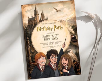 Harry Potter Birthday Invitation Template, Wizard Birthday Party Invite, Editable Canva Magical Hogwarts Birthday Invitation Download
