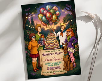 Scooby-Doo Birthday Invitation Template, Scooby Doo Party Invite, Mystery Machine Birthday, Editable Canva Cartoon Birthday Download