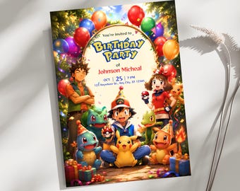 Pokemon Birthday Invitation Template, Custom Pokemon Card Party Invite, Editable Canva Birthday Card, Printable Pokemon Celebration Download