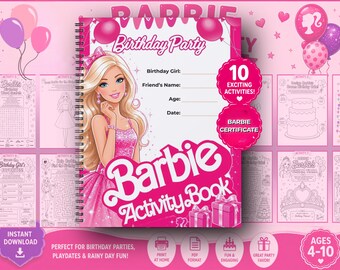 Barbie Birthday Party Activity Book Printable PDF | 10 Fun Kids Activities + Certificate | Birthday Party Games Party Favor Digital Download
