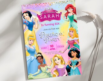 Princess Birthday Invitation Template Disney Princess Party Invite, Editable Canva Birthday Invitation, Fairytale Princess Birthday Download