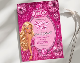 Barbie Birthday Invitation Template, Editable Canva Party Invite, Pink Glam Printable Birthday Card, Fashion Doll Celebration Download