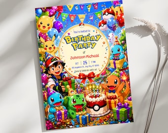 Pokemon Birthday Invitation Template, Custom Pokemon Card Party Invite, Editable Canva Birthday Card, Printable Pokemon Celebration Download