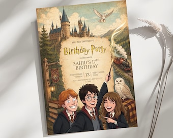 Harry Potter Birthday Invitation Template, Wizard Birthday Party Invite, Editable Canva Magical Hogwarts Birthday Invitation Download