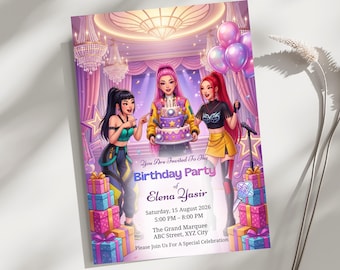 KPOP Birthday Invitation Template, K-Pop Party Invite, Editable Canva Birthday Invitation, Korean Pop Theme Printable Download