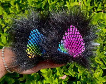 Fluffy Clip-In Cat Ears – Colorful Black Faux Fur Cosplay & Rave Headpiece – Festival Costume Accessory – Reality check