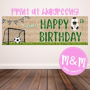 Editable Soccer Birthday Banner - Personalized "Happy Birthday" Sports Party Decoration - Printable Instant Download