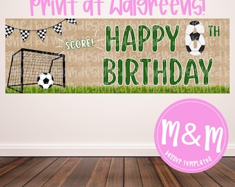 Editable Soccer Birthday Banner - Personalized "Happy Birthday" Sports Party Decoration - Printable Instant Download