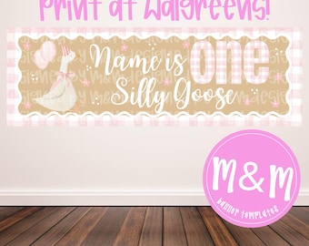 One Silly Goose Birthday Banner | Editable Canva Template | First Birthday Theme | Instant Digital Download