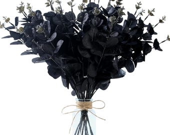 Tallos artificiales de eucalipto negro, 10 unidades, decoración de Halloween