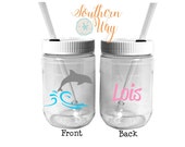 Plastic Mason Jar Cups - kids party favor - birthday party favor - paper straw - mason jar favor -Dolphin - Under the Sea - Sea Creatures