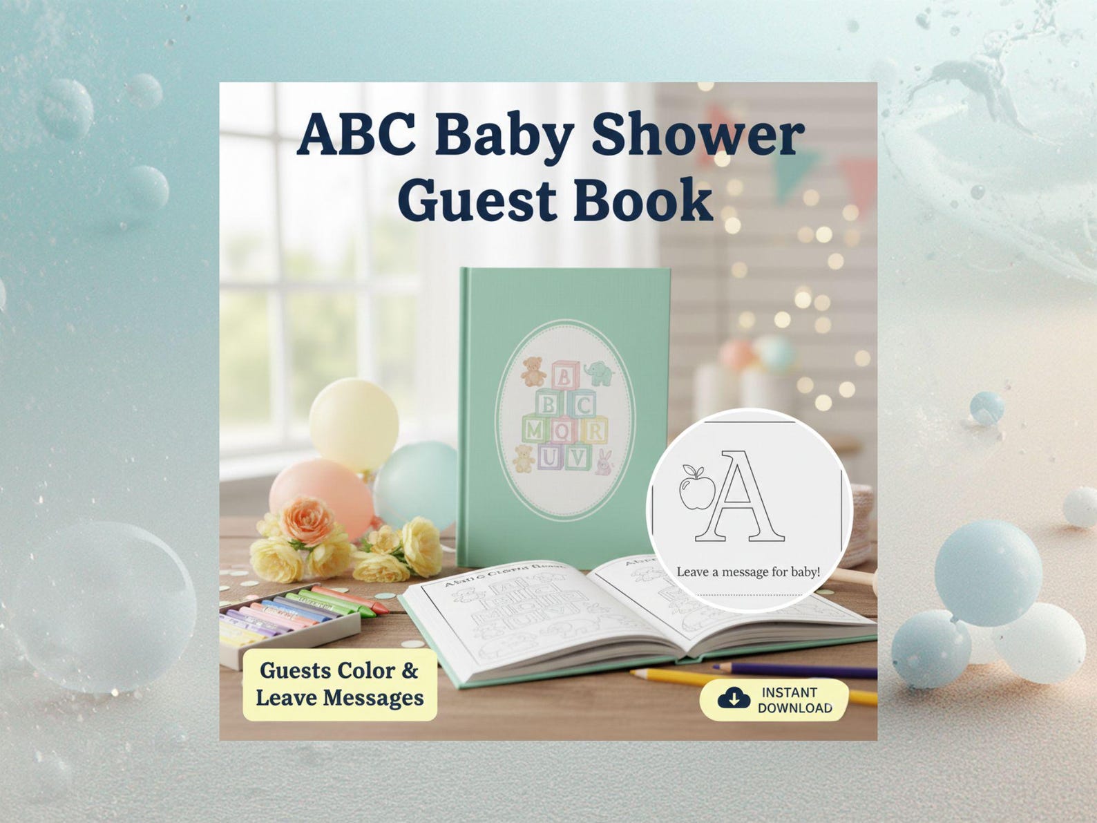 ABC Baby Shower Guest Book Printable | Color Pages & Leave Messages - Etsy