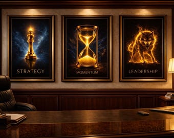 Strategy Leadership Wall Art Set of 3, Motivational Office Decor, Success Mindset Poster, Business Wall Art, Digital Download