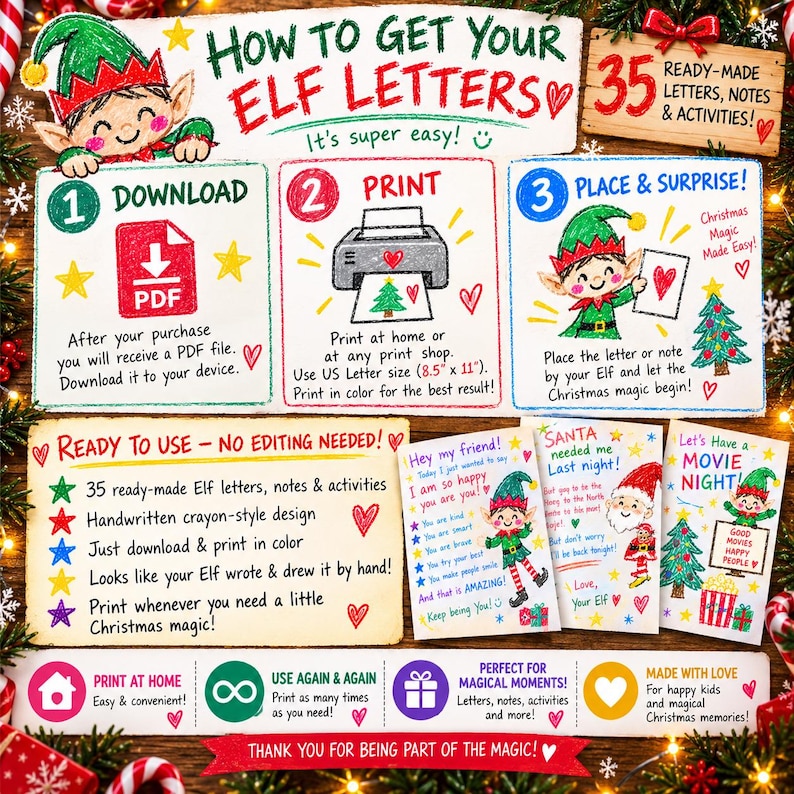Elf Handwritten Letters, Notes & Activities Kit! 35 Printable Elf ...