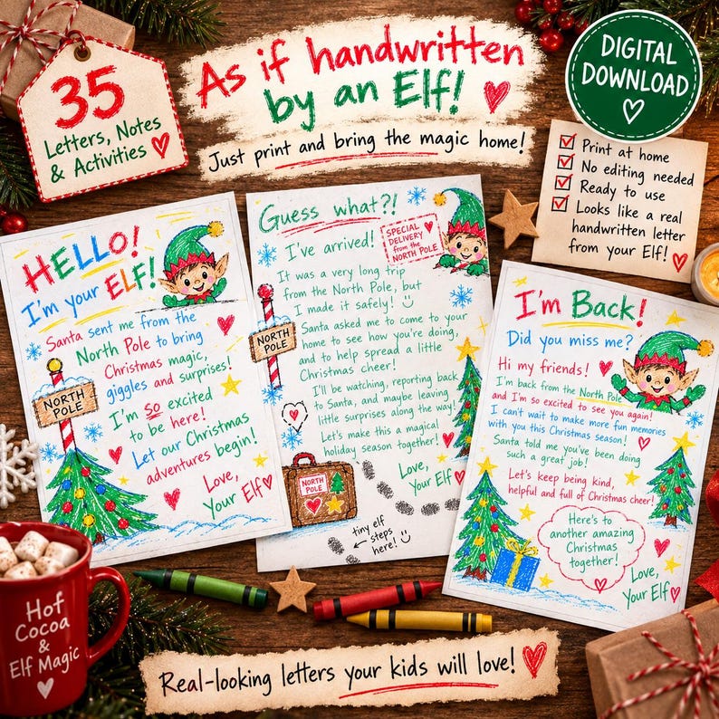 Elf Handwritten Letters, Notes & Activities Kit! 35 Printable Elf ...