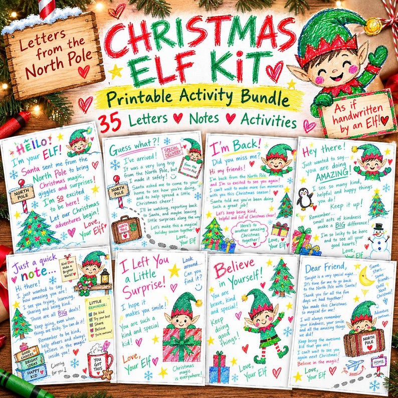 Elf Handwritten Letters, Notes & Activities Kit! 35 Printable Elf ...