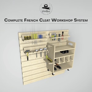 French Cleat Garage Workshop System Bundle – Wall + Drill Rack + Tool Storage Modules – DIY Woodworking Plans PDF