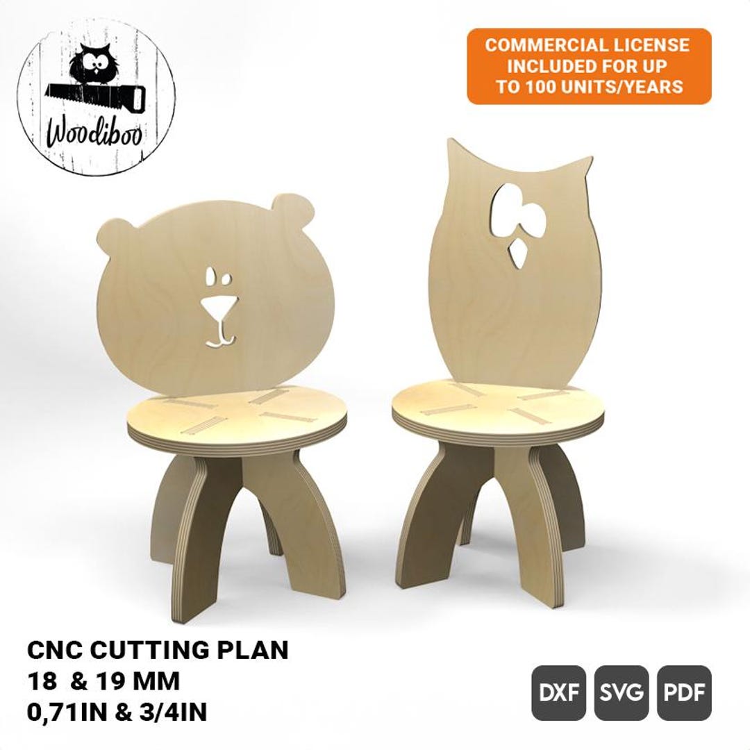 Chair Files CNC Kids Chair Plan Set – Forest Pack Bear + Owl – 2 DIY Wooden Chair ...