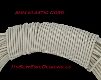 3mm White Elastic Cord - 1 yd (36") or 1 ft (12") - Made in USA - Doll Repair - BJD Doll - restringing cord