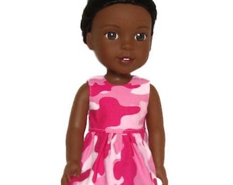 Pink Camo Dress fits Ruby Red Fashion Friends, Wellie Wishers, Glitter Girls, 14-15 inch Doll Clothes | gifts under 15