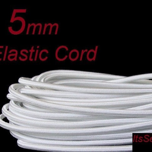 5mm White Elastic Cord - 1yd (36") or 1 ft (12") - Doll Repair - Doll Making - BJD Doll - Vintage Doll restring - Made in USA