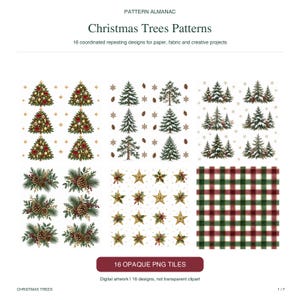 Christmas Tree Seamless Pattern Bundle, 16 Digital Papers, Festive Trees and Winter Coordinates for Fabric and Gift Wrap
