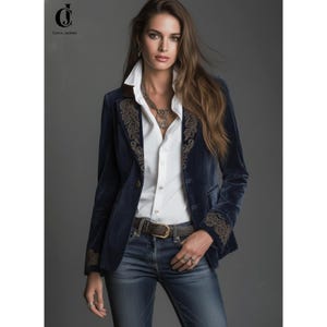 Blazer vintage retrô chique em veludo bordado na cor meia-noite | Jaqueta elegante para a noite | Blazer de veludo luxuoso | Jaquetas Corvix