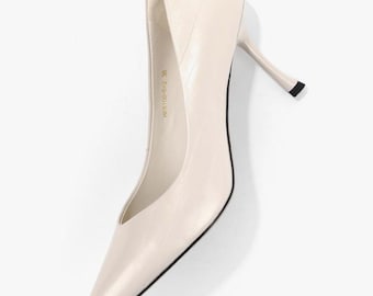 Elegant Ivory Wedding Pumps – Handcrafted Stiletto Heels with Metal Tip
