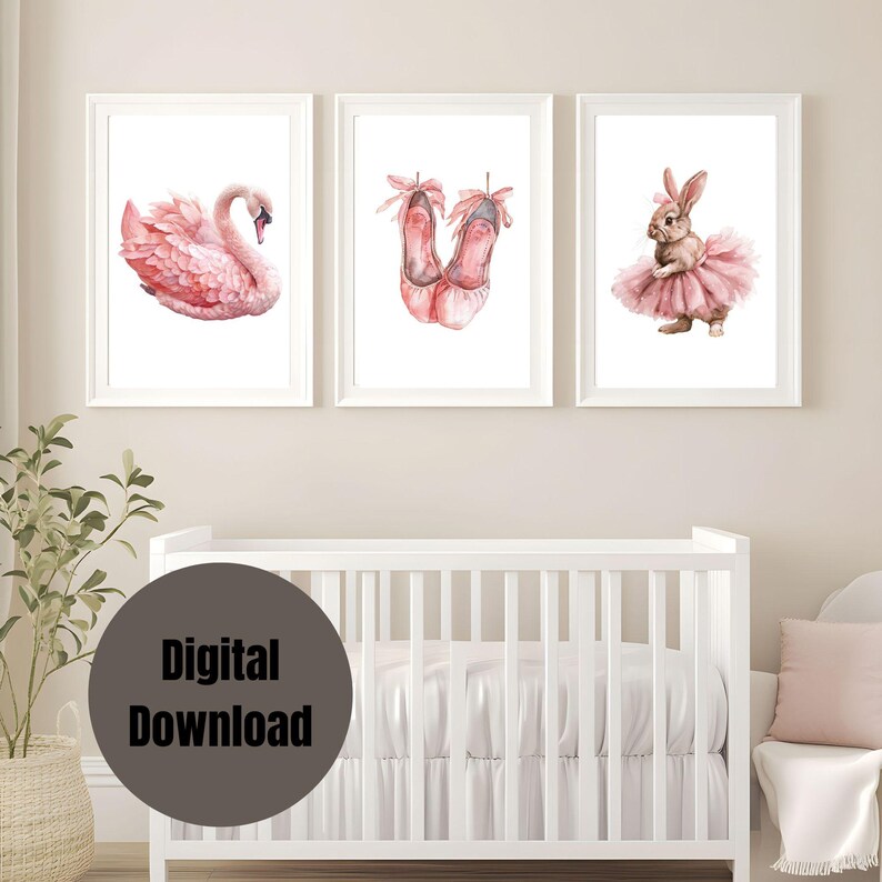 Ballet Bunny Swan Nursery Art Set, Pink Baby Girl Prints (digital ...