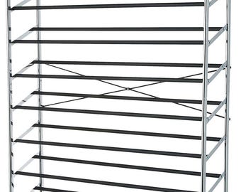 Basics 50-Pair Shoe Rack Organizer, Portable Rolling with Locking Wheels, Free Standing, 35.8 x 14.6 x 59.5 inches