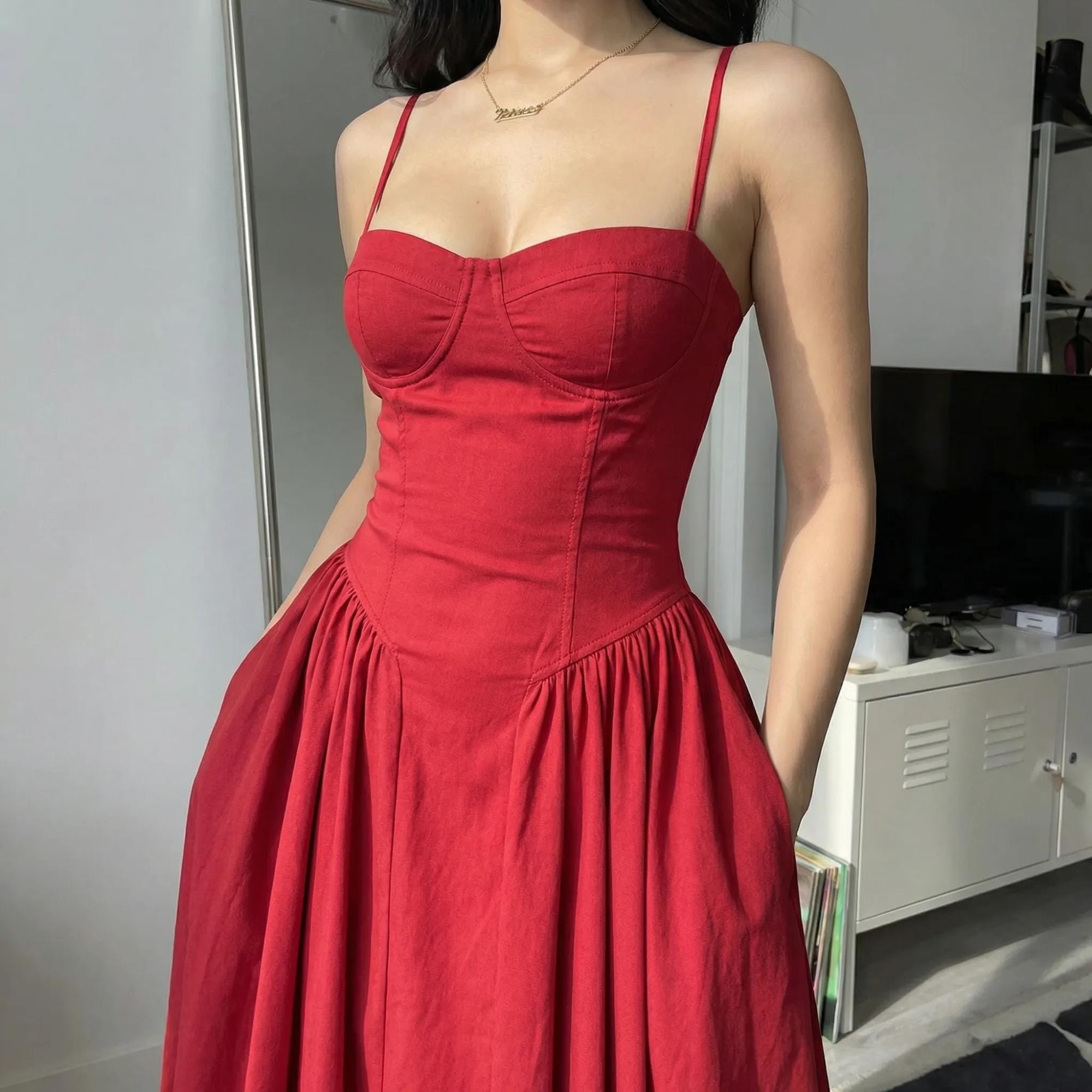 Buy Spaghetti Red Dress Online In India - Etsy India