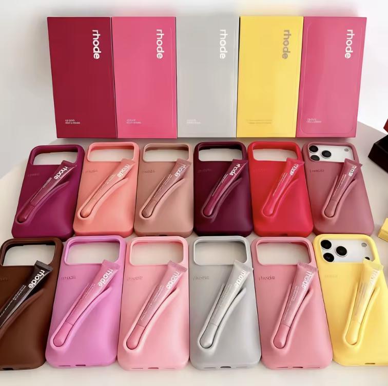 Lipgloss houder telefoonhoesje, siliconen lipgloss hoesje telefoon voor 13 14 15 Pro Max (grijs, voor iphone13