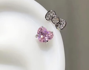 1 szt. Kolczyki w kształcie serca z kokardką, stal nierdzewna 316L