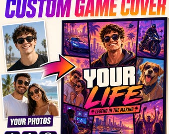 Custom Open World Game Cover Art From Photo, Personalized Gamer Portrait, Couple Family Poster, Birthday Gift for Him, Digital Download