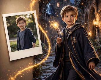 Retrato personalizado de mago a partir de foto, arte personalizada para academia de magia, ilustração de personagem de escola de fantasia, download digital.