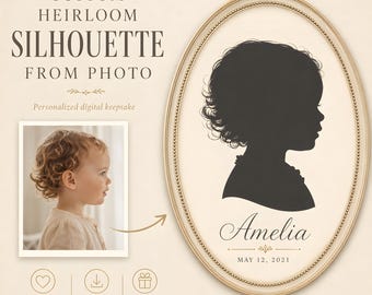 Retrato personalizado em silhueta a partir de foto, download digital personalizado, arte de parede para quarto de bebê, presente para mãe ou avó.
