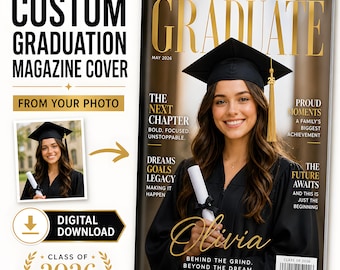 Capa de revista de formatura personalizada, pôster personalizado para formandos, impressão digital da turma de 2026, presente de formatura com foto.