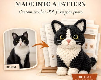 Padrão de crochê personalizado para animais de estimação a partir de foto | Amigurumi personalizado em PDF | Padrão para cães ou gatos | Download digital