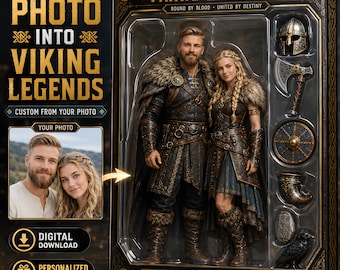 Custom Viking Couple Portrait From Photo, Personalized Norse Warrior Collectible Box, Viking Anniversary Gift, Digital Couple Portrait