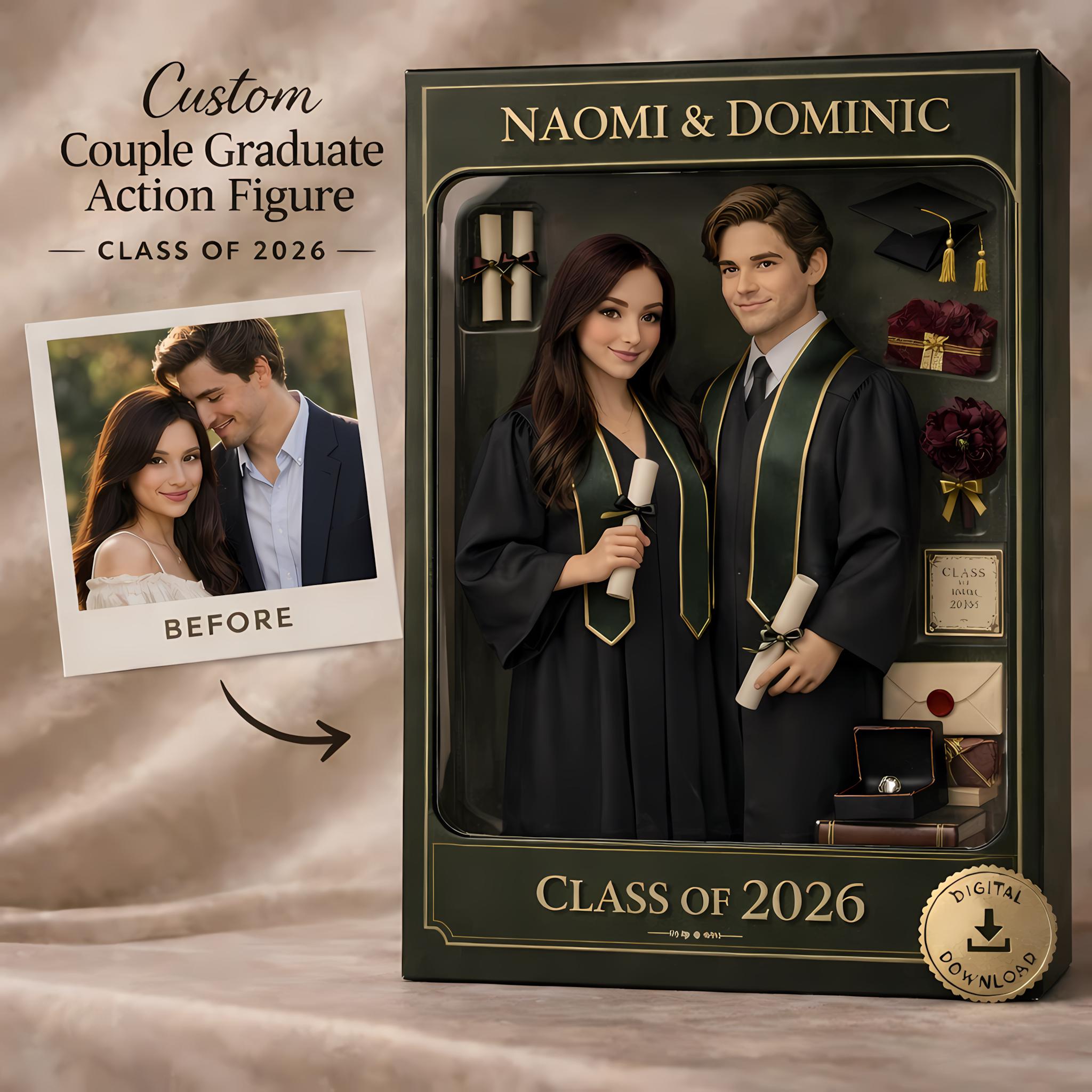 Custom Couple Graduation Action Figure, Personalized Toy Box Portrait ...