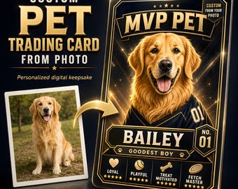 Cartão personalizado para colecionadores de animais de estimação a partir de foto, cartão personalizado para cães ou gatos, download digital de retrato do seu pet, presente para amantes de animais.