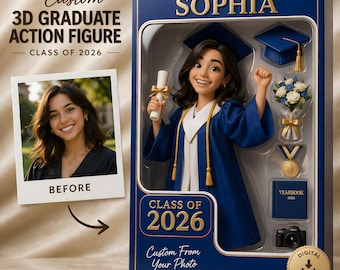Boneco de ação personalizado para formatura, retrato personalizado para caixa de brinquedos, presente para a turma de 2026, estatueta de estudante, arquivo digital.