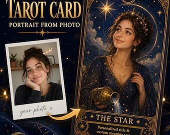 Carta de Tarô Personalizada a partir de Foto, Retrato Digital de Tarô Personalizado, Presente Místico para Ela, Arte Exclusiva em Carta de Tarô