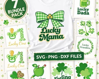 Pacote de arquivos SVG para o Dia de São Patrício (7 designs) | Trevo da Sorte para Mamãe/Professora | Arquivos de corte para Cricut | Download instantâneo