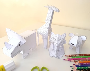 Printable 3D Paper Animal Crafts – Color, Cut & Glue Kids Activity | Digital Download