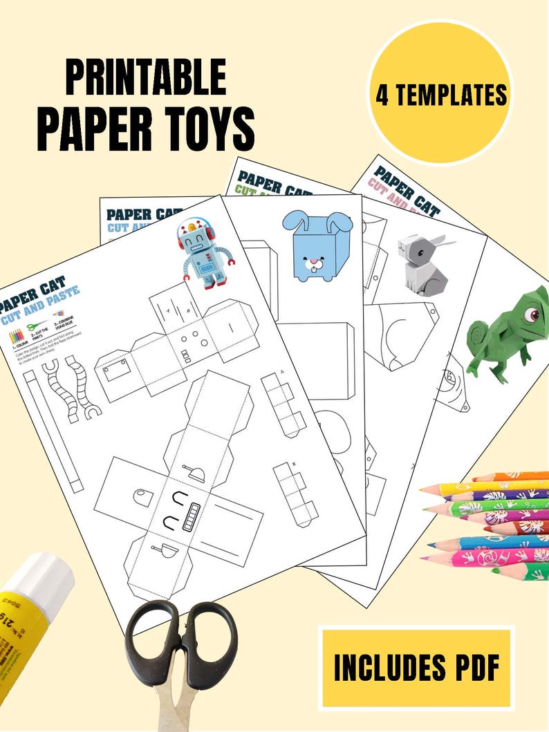 Paper Toy Template.pdf Printable Paper Toys Template | DIY Papercraft Animals & Robot | Kids ...
