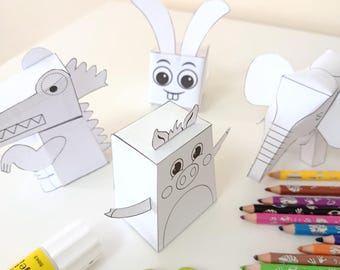 Color Your Own Paper Animals – 3D Cut & Paste Craft for Kids | Printable PDF