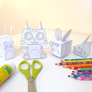 Färglägg dina egna pappersdjur – 3D-klipp och klistra-pyssel för barn | Utskrivbar PDF