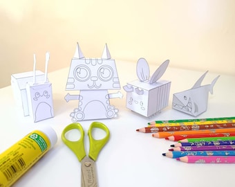 Color Your Own Paper Animals – 3D Cut & Paste Craft for Kids | Printable PDF